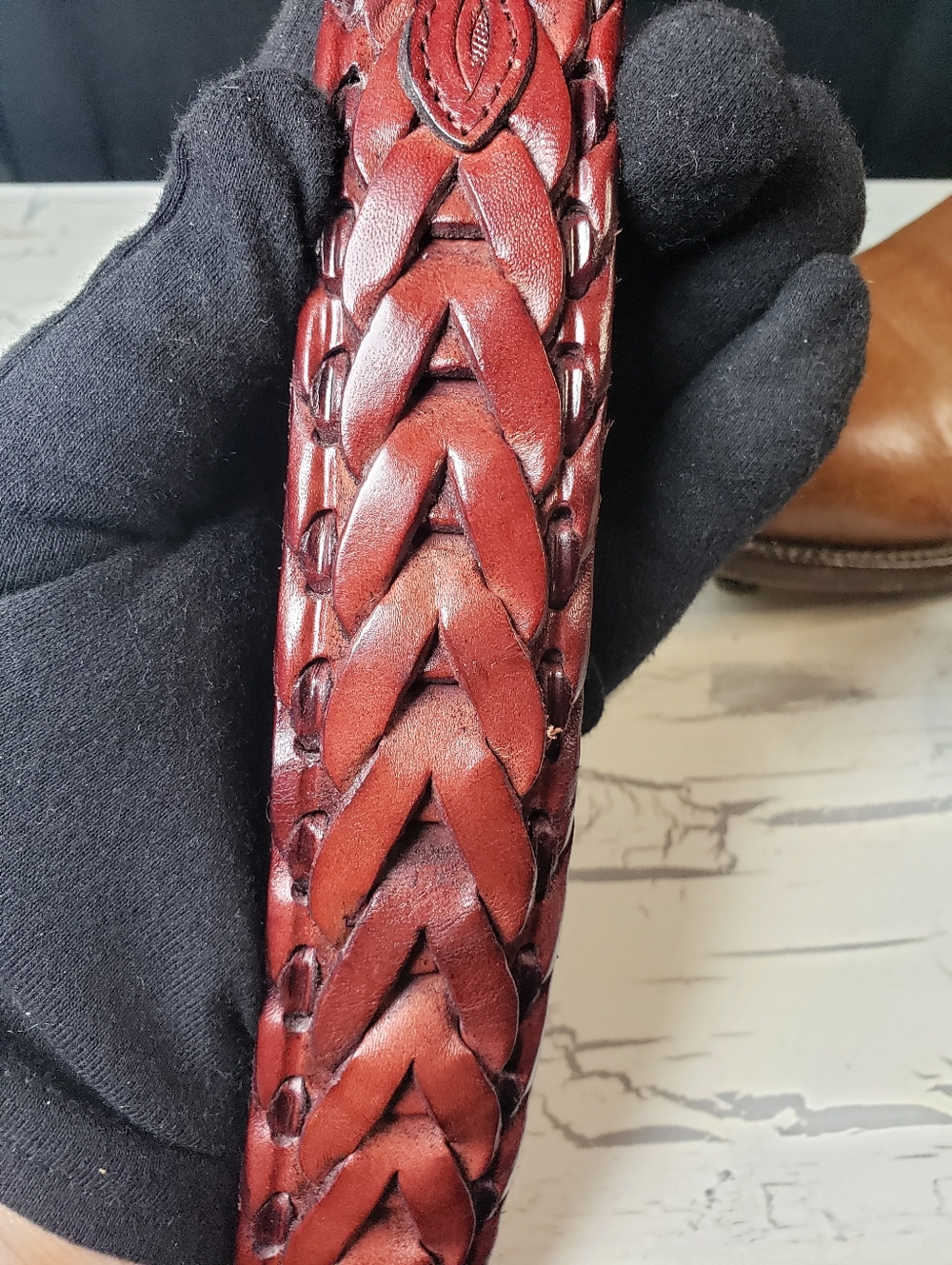 Nocona Hand-Tooled Cowboy Belt style A 542 in Deep Mahogany - size 36 - Picture 8 of 16